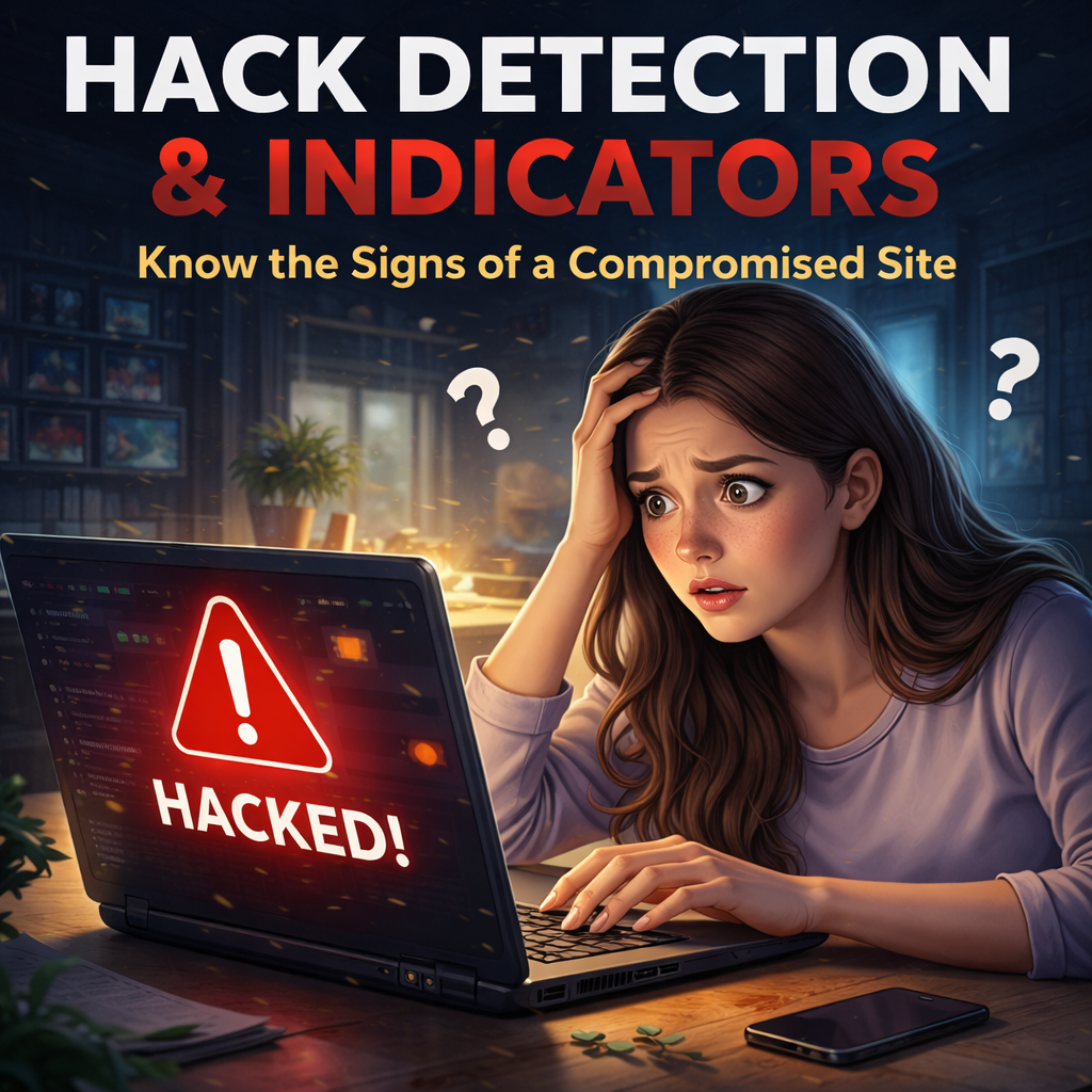 Visual concept for an article titled "Hack Detection & Indicators: Know the Signs of a Compromised Site"